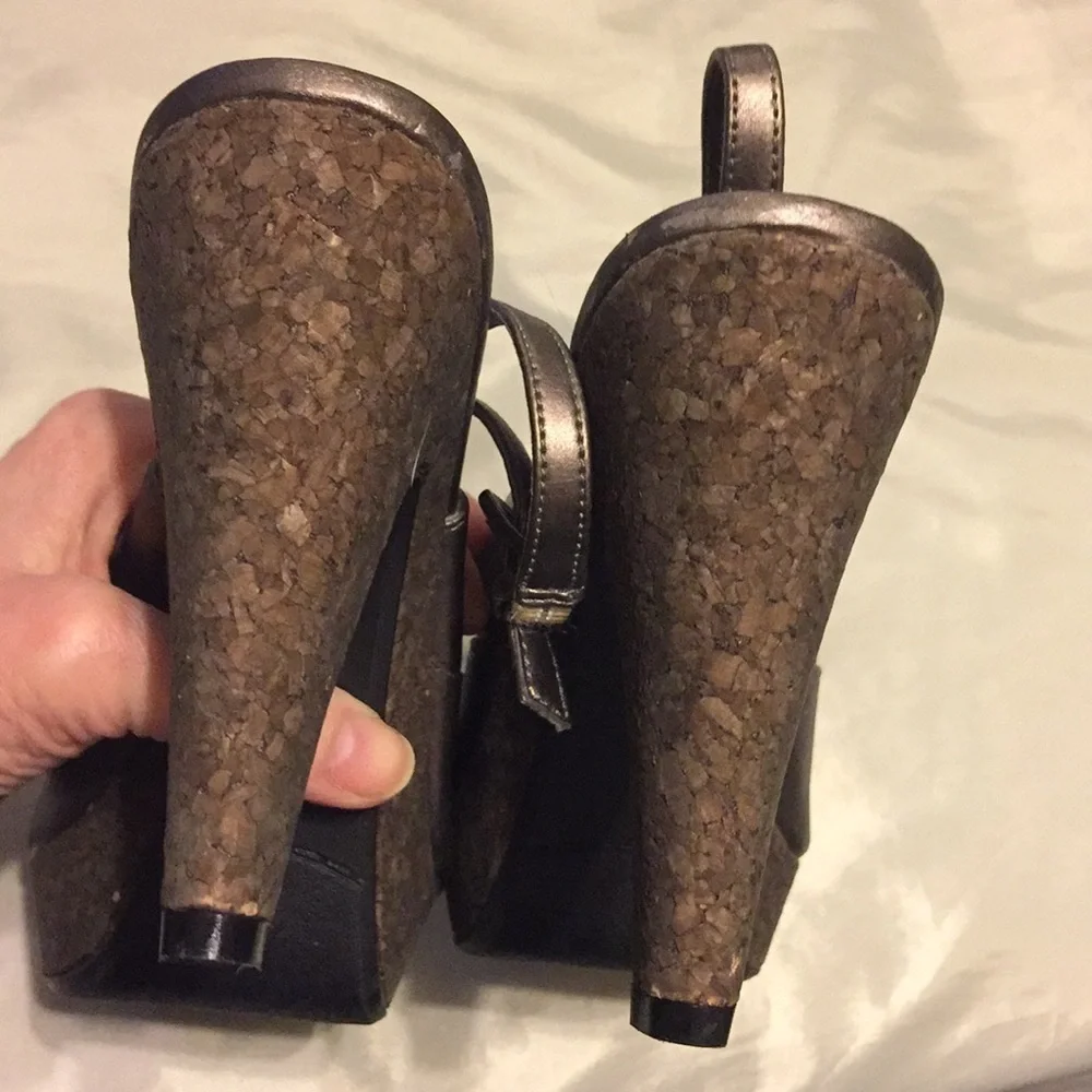 Y2K Metallic bronze open toe chunky platform/heal slingback whimsigoth size 10